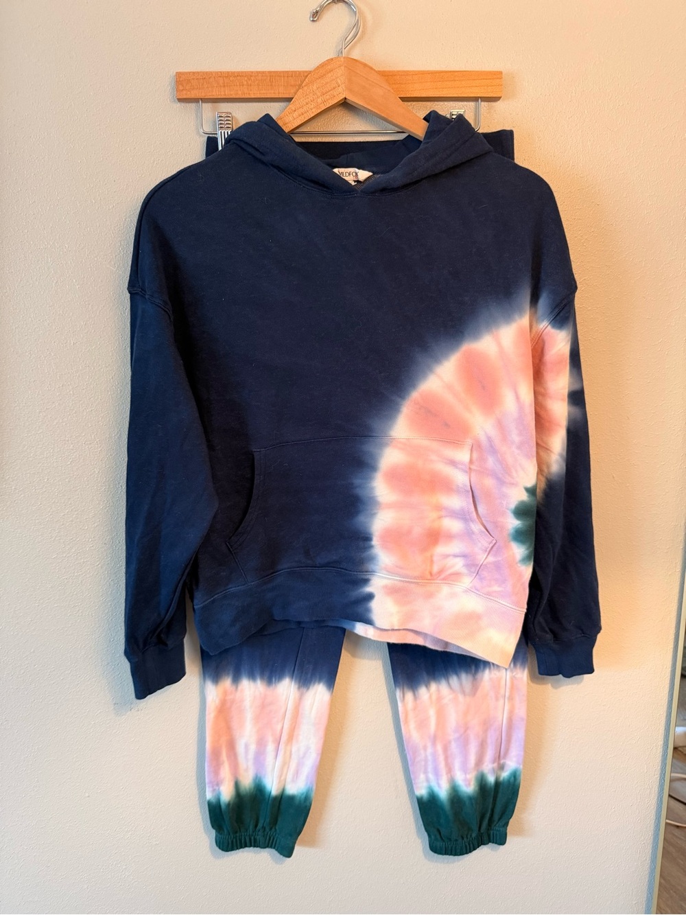Wildfox XS Navy Crewneck Sweatshirt and sweatpants tie dye retro loungewear